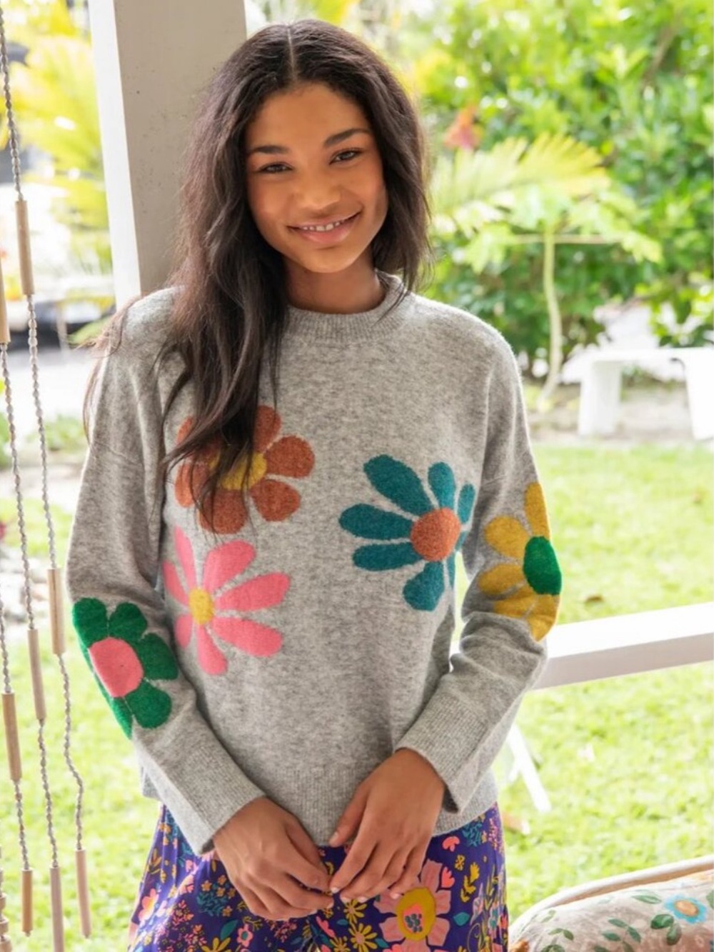 Natural Life Ash flower Intarsia Crewneck Sweater NWT Sz Large